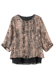 Plus Size O-Neck Organza Patchwork Leopard Chiffon Blouses Summer