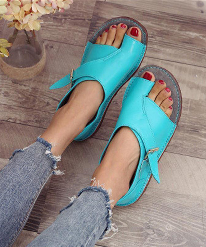 Plus Size Orange Cowhide Splicing Leather Flat Sandals