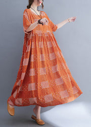 Plus Size Orange O-Neck Patchwork Wrinkled Party Maxi Dress Summer