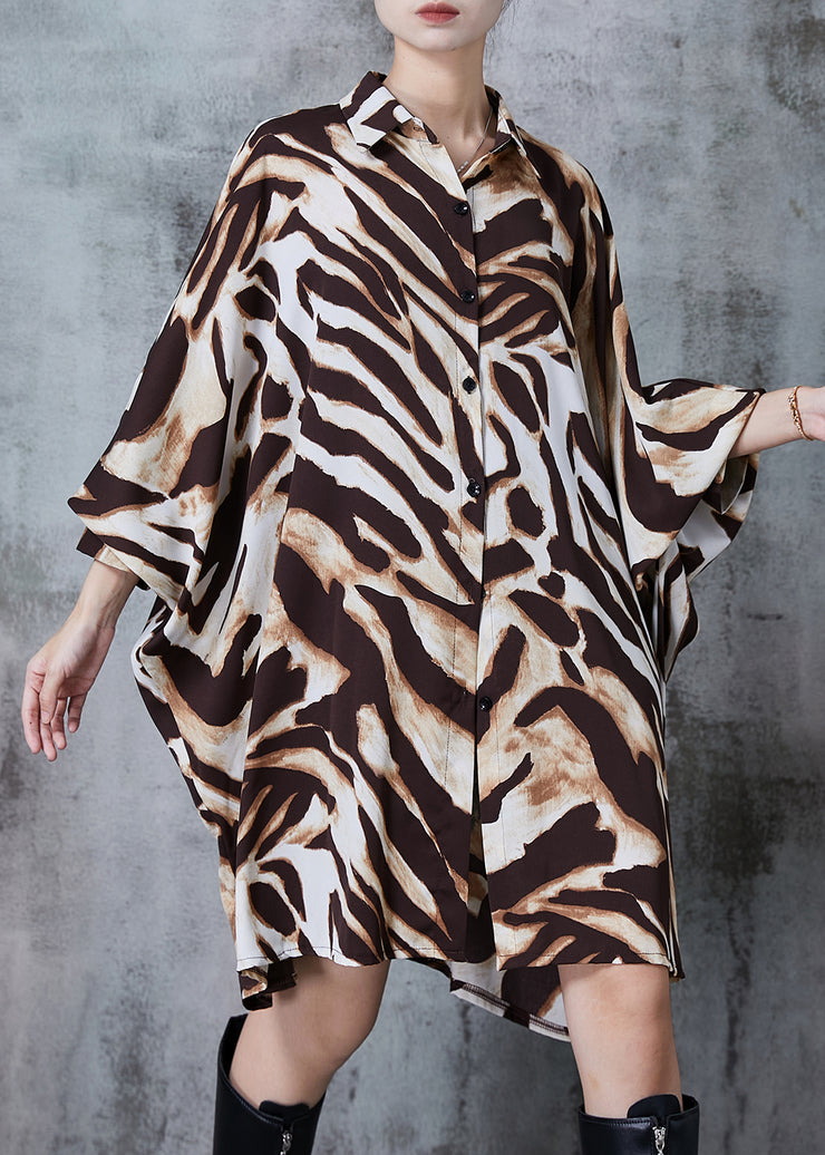 Plus Size Oversized Leopard Print Chiffon Long Shirts Batwing Sleeve