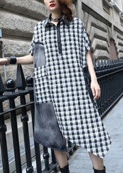 Plus Size Plaid Button Patchwork Cotton Dress Summer