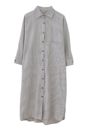 Plus Size Plaid Peter Pan Collar Button Side Open Long Shirts Dress Fall