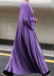 Plus Size Purple O-Neck Cotton Maxi Dress Long Sleeve