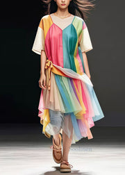 Plus Size Rainbow Oversized Patchwork Tulle Dress Summer