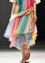 Plus Size Rainbow Oversized Patchwork Tulle Dress Summer