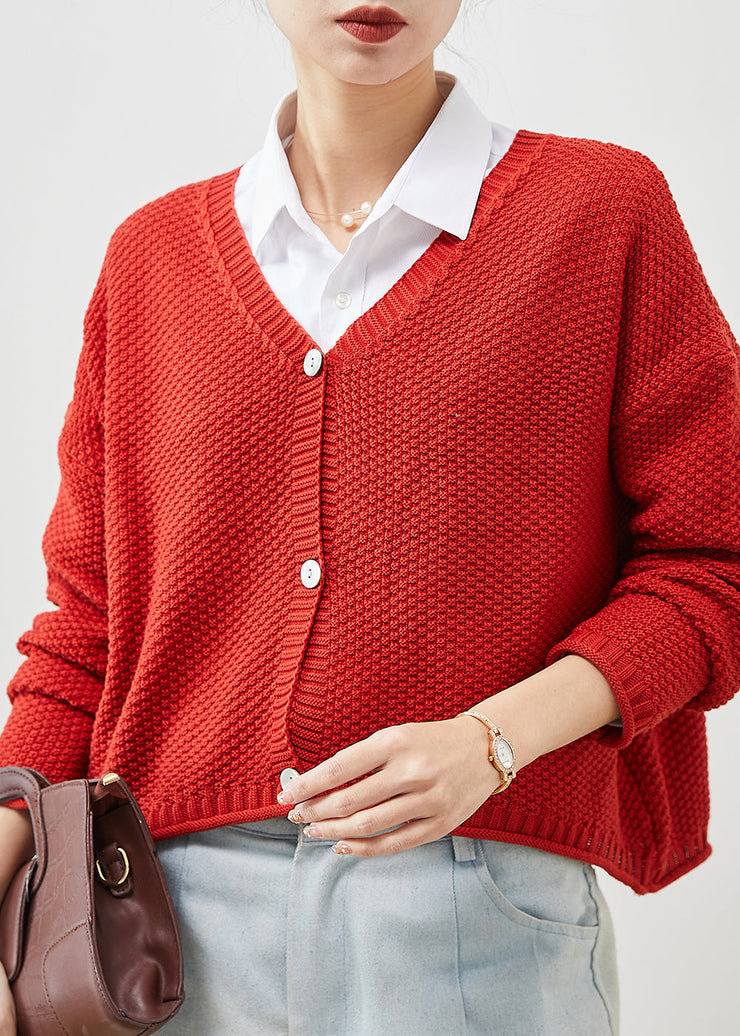 Plus Size Red Button Down Knit Loose Cardigan Spring