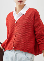 Plus Size Red Button Down Knit Loose Cardigan Spring