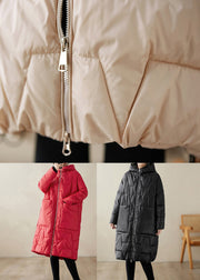 Plus Size Red Hooded Pockets Fine Cotton Filled Coat Winter