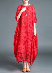 Plus Size Red O-Neck Lace Holiday Maxi Dress Summer