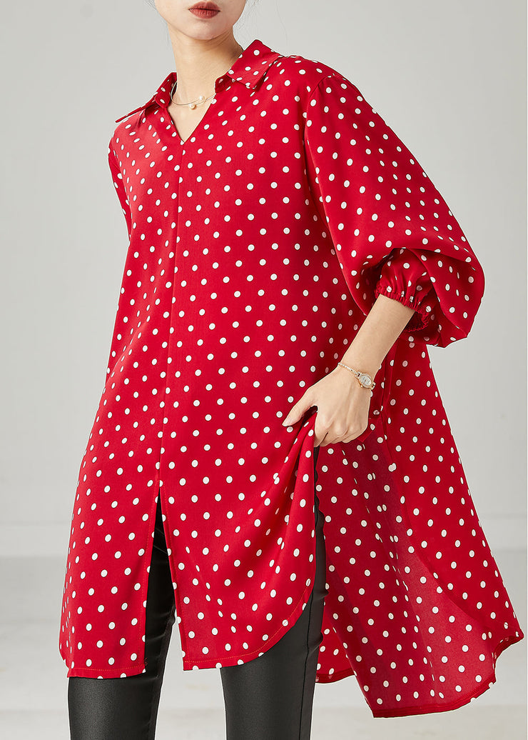 Plus Size Red Oversized Dot Chiffon Shirt Top Spring