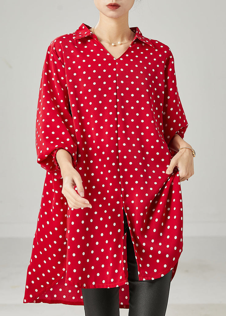 Plus Size Red Oversized Dot Chiffon Shirt Top Spring