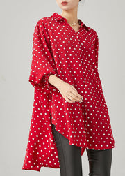 Plus Size Red Oversized Dot Chiffon Shirt Top Spring