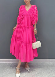 Plus Size Rose Ruffled Patchwork Chiffon Dress Summer