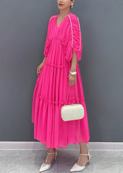 Plus Size Rose Ruffled Patchwork Chiffon Dress Summer