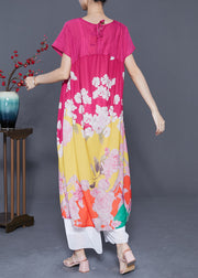 Plus Size Rose V Neck Patchwork Print Silk Beach Dress Summer