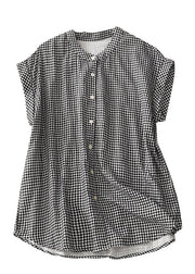 Plus Size Stand Collar Plaid Button Cotton Shirts Summer