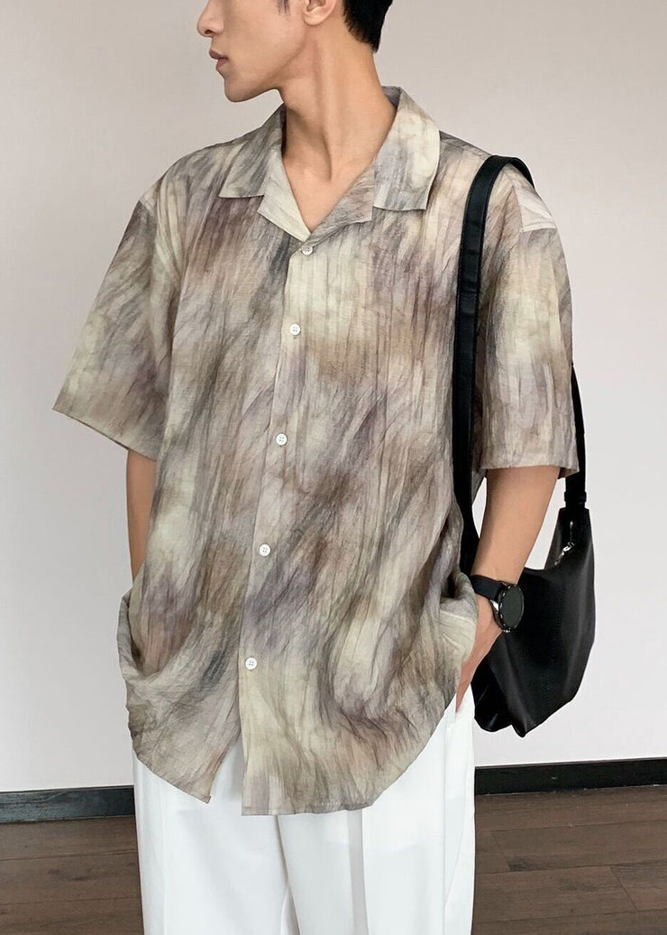 Plus Size Tie Dye Button Cotton Mens Shirt Summer