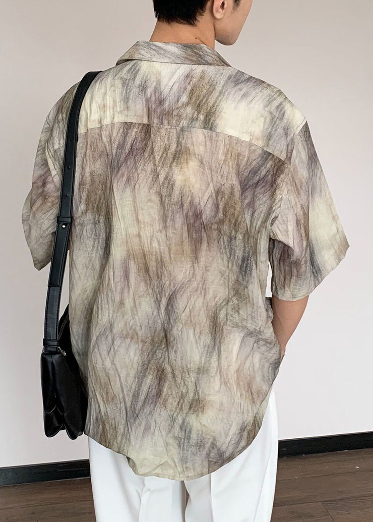 Plus Size Tie Dye Button Cotton Mens Shirt Summer