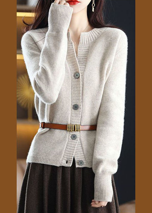 Plus Size White O-Neck Button Woolen Knit Coat Outwear Winter