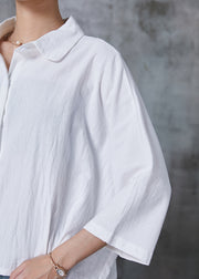 Plus Size White Oversized Cotton Blouse Top Bracelet Sleeve