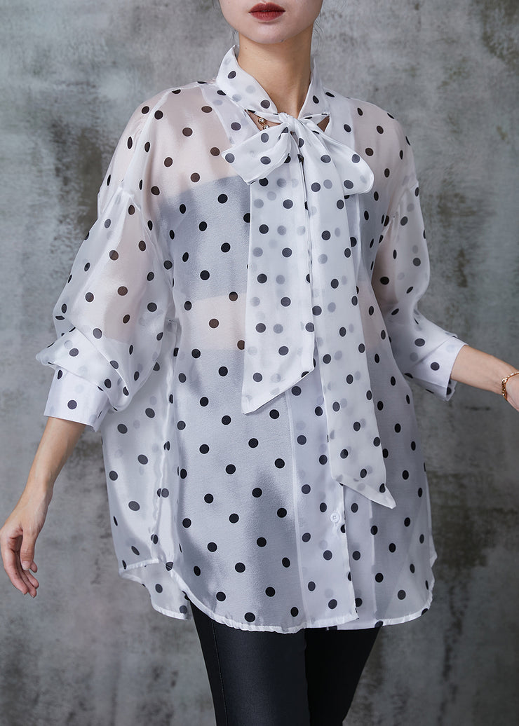 Plus Size White Oversized Print Silk Shirt Summer