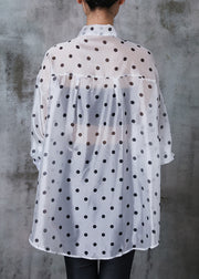 Plus Size White Oversized Print Silk Shirt Summer