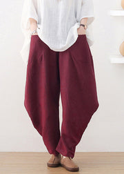 Plus Size Wine Red Pockets Wide Leg Pants Fall