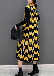 Plus Size Yellow V Neck Striped Patchwork Knit Dress Fall