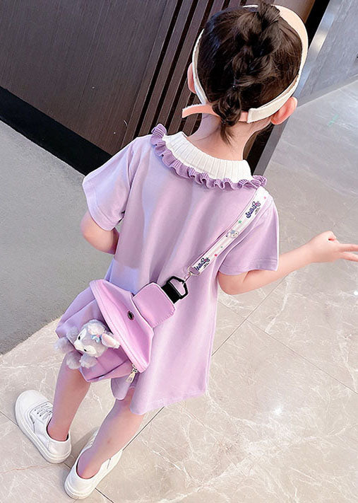 Purple  Patchwork Cotton Baby Girls Dress Ruffled Summer