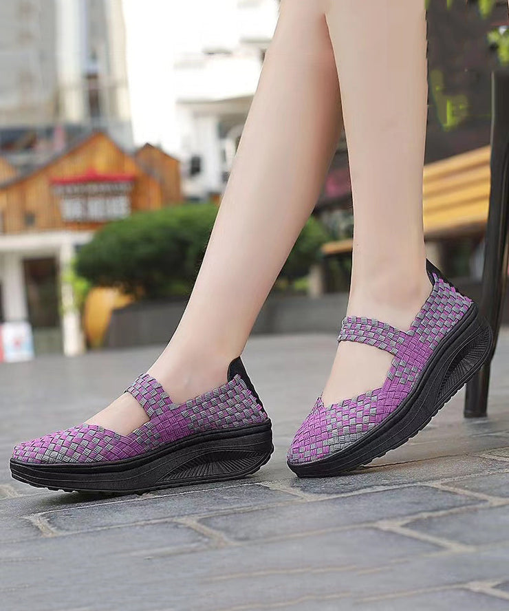 Purple Casual Comfortable Knit Fabric Splicing Wedge Shoes