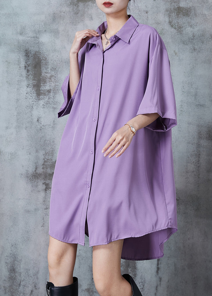 Purple Comfotable Cotton Shirt Dress Oversized Summer