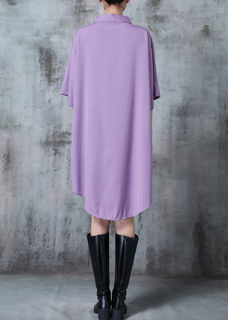 Purple Comfotable Cotton Shirt Dress Oversized Summer