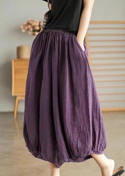 Purple Elastic Waist Linen Wide Leg Pants