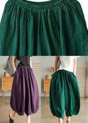 Purple Elastic Waist Linen Wide Leg Pants