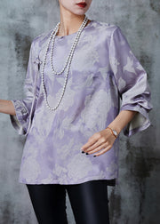 Purple Grey Silk Shirts Tasseled Chinese Button Fall