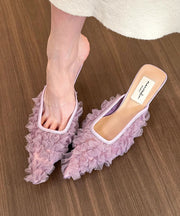 Purple High Heel Tulle Boutique Slide Sandals Pointed Toe