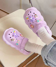 Purple Hollow Out Splicing Cartoon Decorated Beach Slide Sandals