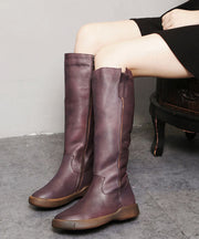 Purple Knee Boots Platform Cowhide Leather Comfy Splicing Zippered