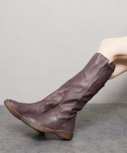 Purple Knee Boots Platform Cowhide Leather Comfy Splicing Zippered