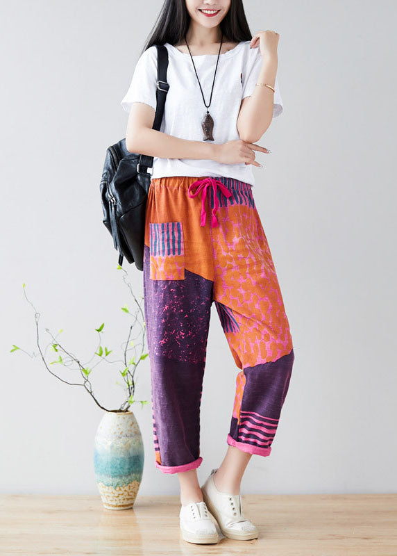 Purple Patchwork Cotton Harem Pants Oversized Pocket Spring