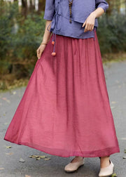 Purple Patchwork Cotton Skirts Elastic Waist Wrinkled Summer