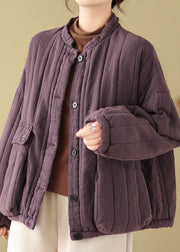 Purple Pockets Fine Cotton Filled Jackets Stand Collar Winter