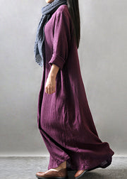 Purple Pockets Maxi Dresses Long Sleeve