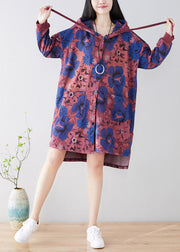 Purple Print Patchwork Cotton Hooded Coat Spring