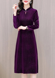 Purple Side Open Silk Velour Maxi Dress Fall