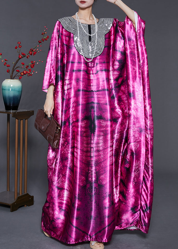 Purple Tie Dye Silk Maxi Dress Sequins Oversized Summer