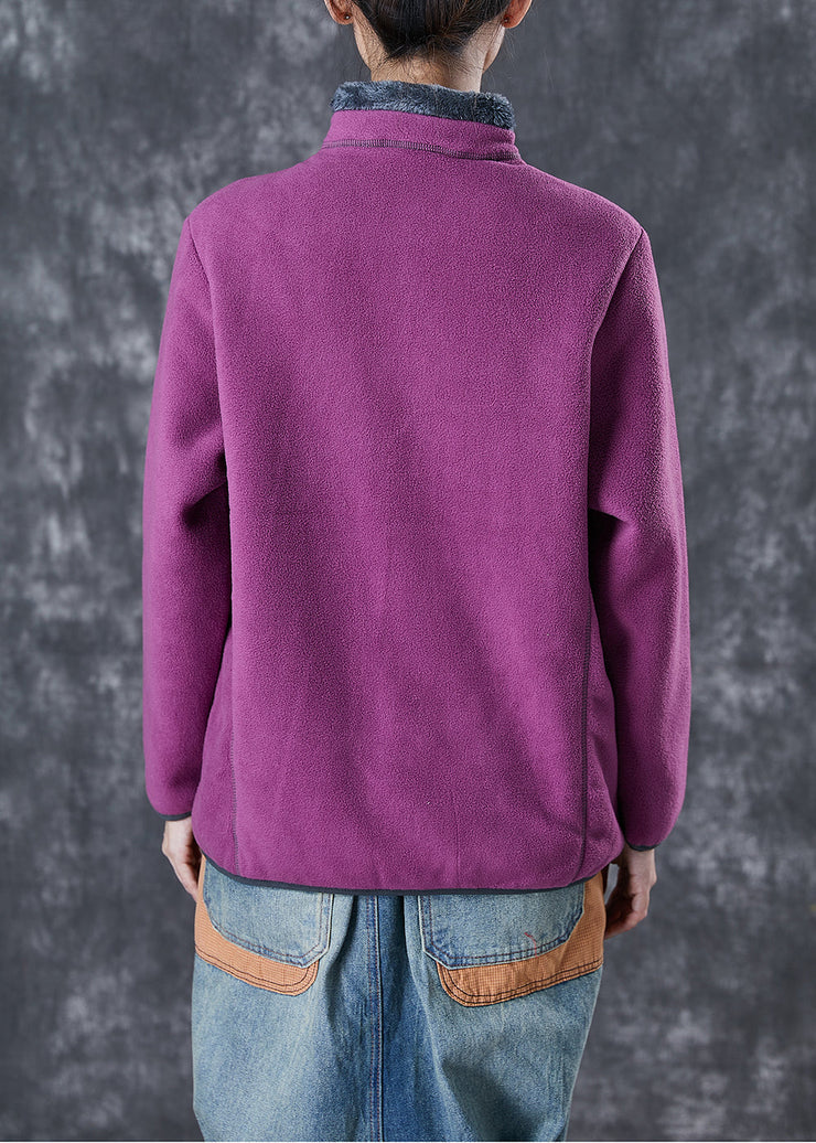 Purple Warm Fleece Jackets Embroidered Winter