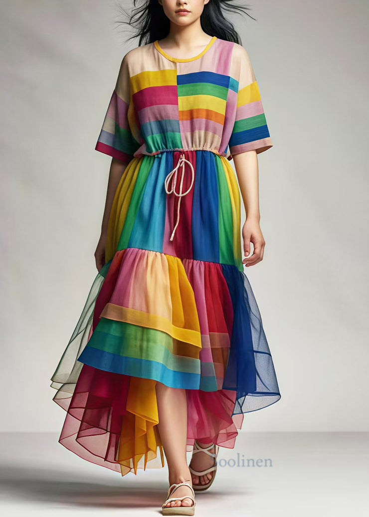 Rainbow Patchwork Tulle Maxi Dresses Exra Large Hem Summer