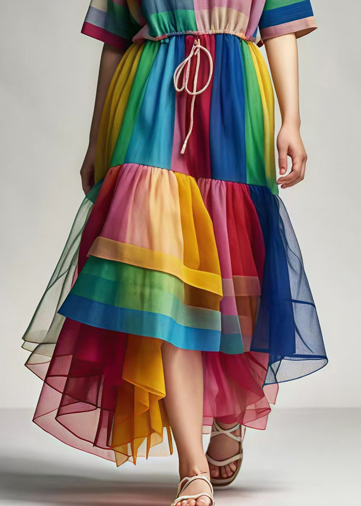 Rainbow Patchwork Tulle Maxi Dresses Exra Large Hem Summer