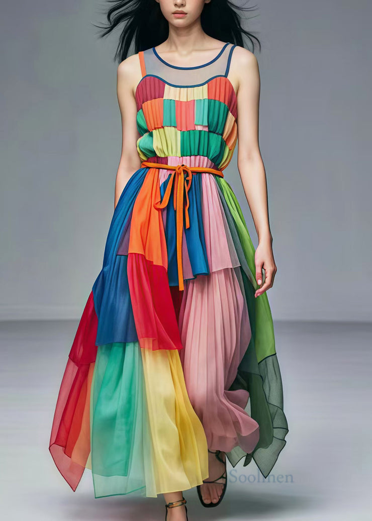 Rainbow Patchwork Tulle Vacation Dress Exra Large Hem Summer